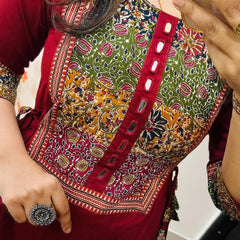 Wine-Red-Heritage-Print-A-Line-Kurta-Set