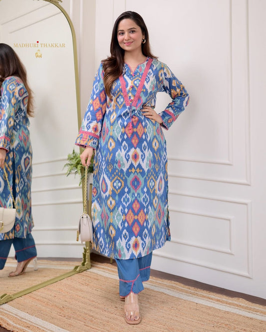 Premium Cotton Printed Designer Kurti With Bottom Set