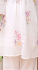 Off White Embroidered A-Line Kurta and Pant Set