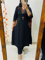 Blue women pure cotton embroidered kurta with pant and dupatta