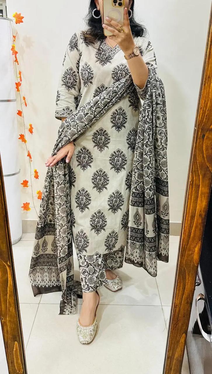 Beautiful kurti pant dupatta set in Premium Rich Cotton
