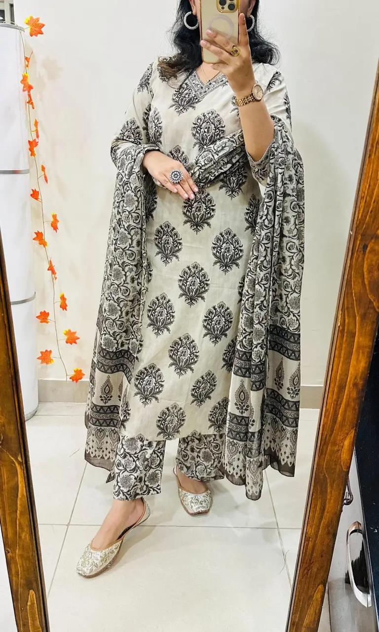 Beautiful kurti pant dupatta set in Premium Rich Cotton