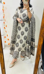 Beautiful kurti pant dupatta set in Premium Rich Cotton