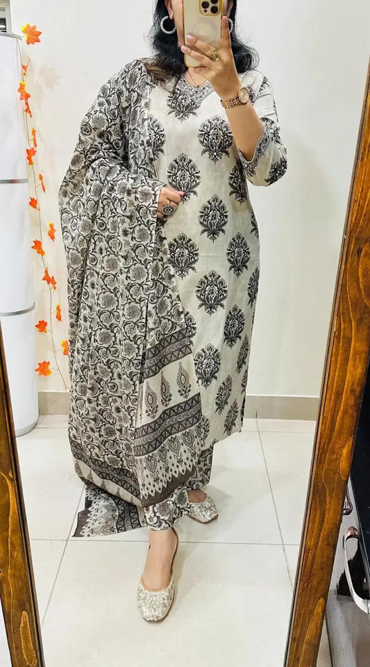 Beautiful kurti pant dupatta set in Premium Rich Cotton