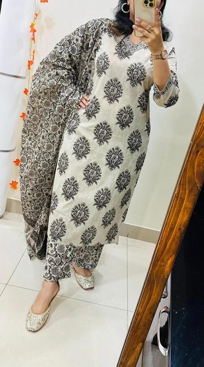 Beautiful kurti pant dupatta set in Premium Rich Cotton