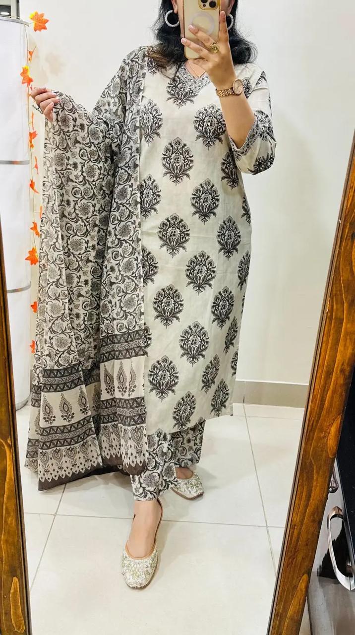 Beautiful kurti pant dupatta set in Premium Rich Cotton