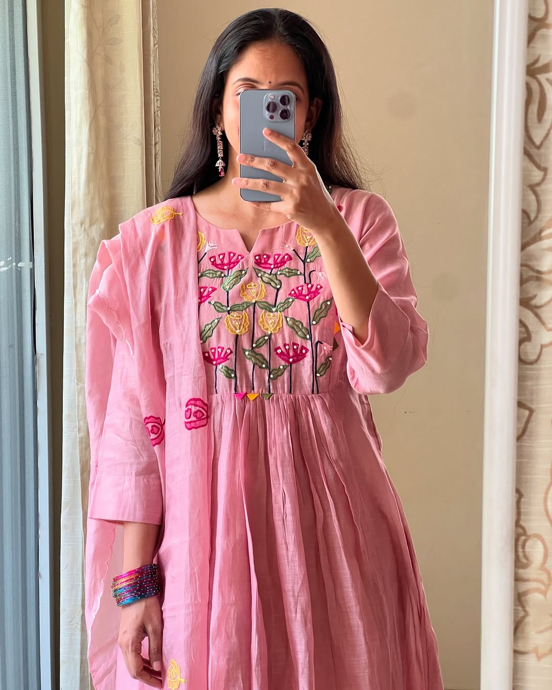 Blush Pink Embroidered Anarkali Kurta Set with Dupatta