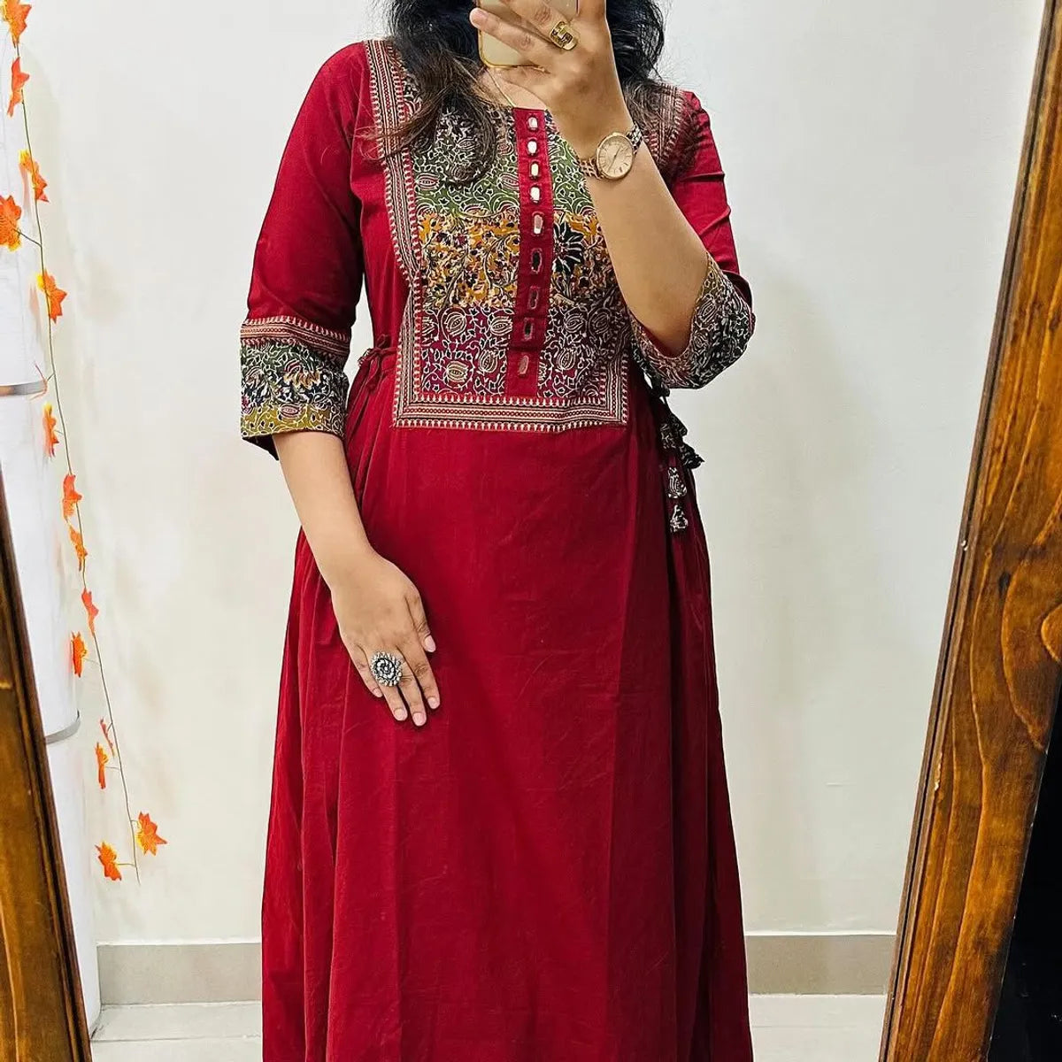 Wine-Red-Heritage-Print-A-Line-Kurta-Set