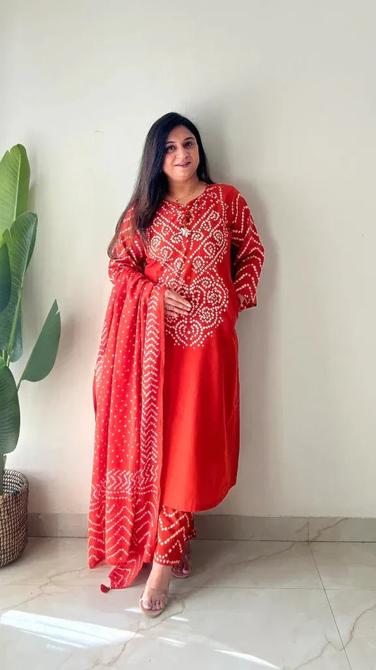 Orange Soft Cotton Bandhej print office Wear cotton Suit