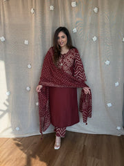 Maroon Soft Cotton Bandhej print office Wear cotton Suit