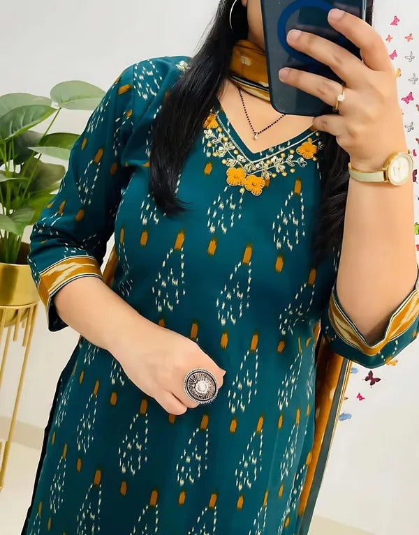 Pure-Cotton-Ikkat-Printed-Kurit-Set