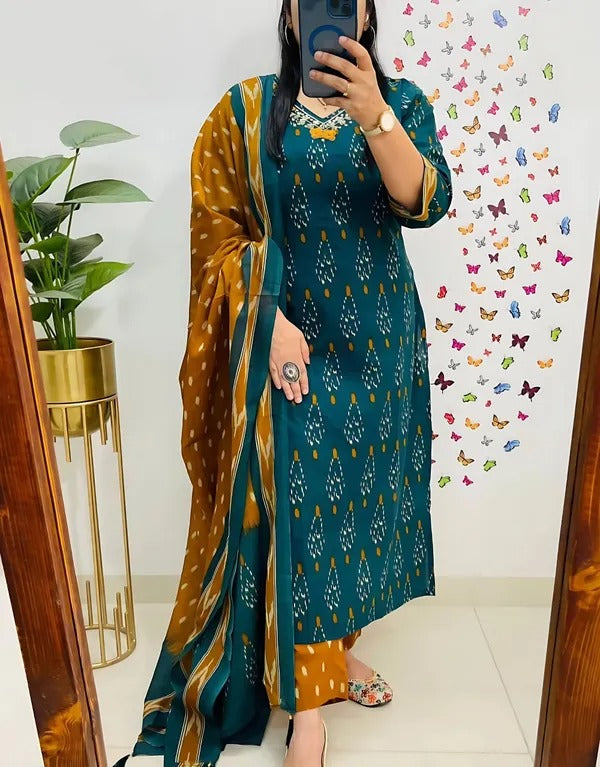 Pure-Cotton-Ikkat-Printed-Kurit-Set