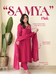 Teal Pink Mirror Work Festive Kurta Set with Tassels for Women