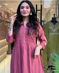 Pink Cotton Embroidery Kurta Pant with Mulmul Dupatta Set